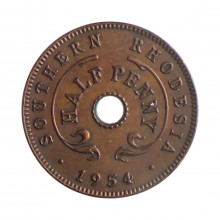Moeda KM#28 ½ Penny 1954 MBC Rodésia do Sul África Bronze Ø21mm 2,92gr.