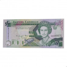 Cédula P#26l 5 Dollars 1993 Santa Lúcia Caribe Ocidental América FE