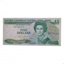 Cédula P#18a 5 Dollars 1988 Antígua e Barbuda Caribe Ocidental América FE