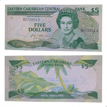 Cédula P#18a 5 Dollars 1988 Antígua e Barbuda Caribe Ocidental América FE