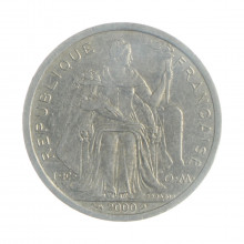 Moeda KM#10 2 Francs 2000 MBC Polinésia Francesa Oceania Alumínio Ø27mm 2,2gr.
