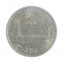 Moeda KM#10 2 Francs 2000 MBC Polinésia Francesa Oceania Alumínio Ø27mm 2,2gr.