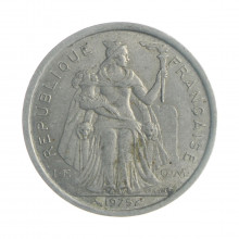 Moeda KM#10 2 Francs 1975 MBC Polinésia Francesa Oceania Alumínio Ø27mm 2,2gr.