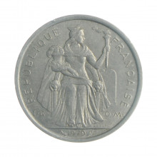 Moeda KM#10 2 Francs 1979 MBC Polinésia Francesa Oceania Alumínio Ø27mm 2,2gr.