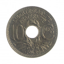 Moeda KM#889.1 10 Centimes 1939 MBC França Europa Prata R Níquel Ø21mm 3gr.