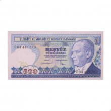 Cédula P#195 500 Liras 1984 Turquia Ásia FE