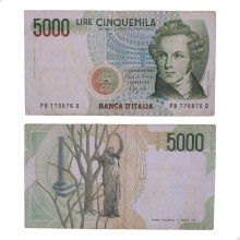 Cédula P#111b.1 5000 Liras 1988 Itália Europa MBC