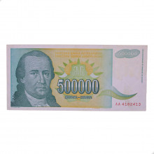 Cédula P#131 500000 Dinars 1993 Iugoslávia Europa MBC