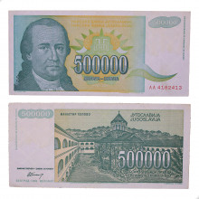 Cédula P#131 500000 Dinars 1993 Iugoslávia Europa MBC