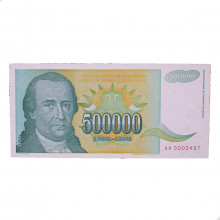 Cédula P#131 500000 Dinars 1993 Iugoslávia Europa SOB/FE
