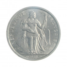 Moeda KM#11 1 Franc 1975 SOB/FC Polinésia Francesa Oceania Alumínio Ø23mm 1,3gr.