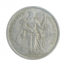 Moeda KM#3 2 Francs 1965 MBC Polinésia Francesa Oceania Alumínio Ø27mm 2,2gr.