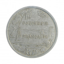 Moeda KM#3 2 Francs 1965 MBC Polinésia Francesa Oceania Alumínio Ø27mm 2,2gr.