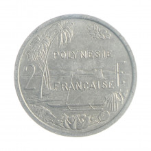 Moeda KM#10 2 Francs 1983 SOB Polinésia Francesa Oceania Alumínio Ø27mm 2,2gr.