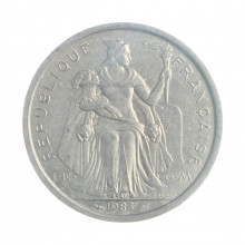 Moeda KM#10 2 Francs 1983 SOB Polinésia Francesa Oceania Alumínio Ø27mm 2,2gr.