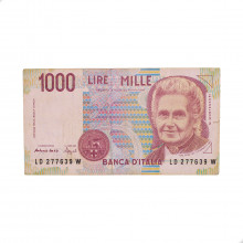 Cédula P#114b 1000 Liras 1990 C/Peq. Rasgo Itália Europa MBC