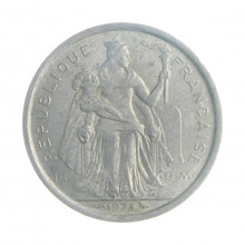 Moeda KM#10 2 Francs 1973 MBC Polinésia Francesa Oceania Alumínio Ø27mm 2,2gr.