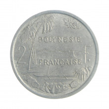  Moeda KM#10 2 Francs 1973 MBC Polinésia Francesa Oceania Alumínio Ø27mm 2,2gr.