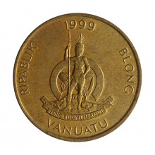 Moeda KM#5 5 Vatu 1999 SOB/FC Vanuatu Oceania Latão R Níquel Ø23,5mm 4gr.