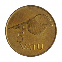 Moeda KM#5 5 Vatu 1999 SOB/FC Vanuatu Oceania Latão R Níquel Ø23,5mm 4gr.