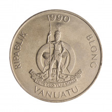 Moeda KM#8 50 Vatu 1990 SOB/FC Vanuatu Oceania Cobre R Níquel Ø33mm 15gr.
