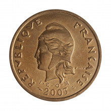 Moeda KM#14 100 Francs 2003 FC Polinésia Oceania Latão R Níquel Ø30mm 10gr.