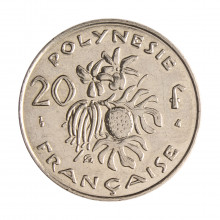 Moeda KM#9 20 Francs 1998 SOB/FC Polinésia Oceania Níquel Ø28,5mm 10gr.