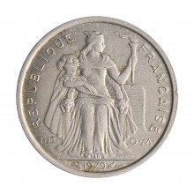 Moeda KM#10 2 Francs 1979 MBC Polinésia Oceania Alumínio Ø27mm 2,2gr.