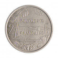 Moeda KM#10 2 Francs 1979 MBC Polinésia Oceania Alumínio Ø27mm 2,2gr.