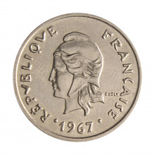 Moeda KM#5 10 Francs 1967 SOB/FC Polinésia Oceania Níquel Ø24mm 6gr.
