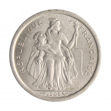 Moeda KM#2 1 Franc 1965 SOB Polinésia Oceania Alumínio Ø23mm 1,3gr.