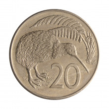 Moeda KM#36.1 20 Cents 1980 SOB/FC Nova Zelândia Oceania Rainha Elizabeth Cupro-níquel Ø28,58mm 11,31gr.