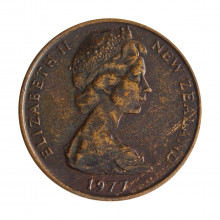 Moeda KM#32.1 2 Cents 1977 MBC Nova Zelândia Oceania Rainha Elizabeth Bronze Ø21,1mm 4,15gr.