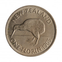 Moeda KM#28.2 1 Florin 1963 SOB/FC Nova Zelândia Oceania Rainha Elizabeth Cupro-níquel Ø28,58mm 11,31gr.