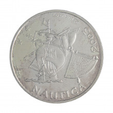 Moeda KM#748 10 Euros 2003 MBC Portugal Europa Série Ibero-Americana V - Navegação Prata .500 Ø40mm 27gr.