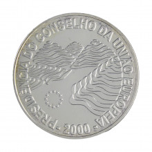 Moeda KM#724 1000 Escudos 2000 SOB/FC Portugal Europa Portugal exerce a Presidência do Conselho da União Europeia Prata