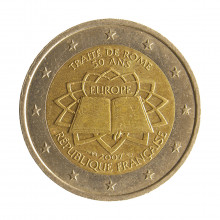 Moeda KM#1460 2 Euros 2007 MBC França Europa Tratado de Roma Bimetálico Ø25,75mm 8,5gr.