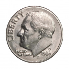 Km#195A 1 Dime 1986 D SOB/FC Estados Unidos América