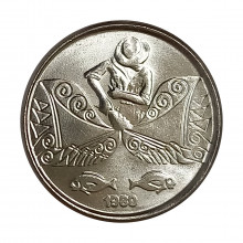 Moeda V-406 5 Centavos 1989 FC Pescador Aço Inoxidável Ø17,5mm 2,2gr.