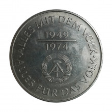 Km#50 10 Mark 1974 A FC Alemanha Democrática Europa 25º aniversário da República Democrática Alemã