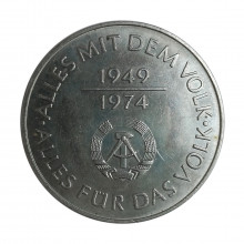 Km#50 10 Mark 1974 A SOB/FC Alemanha Democrática Europa 25º Aniversário da República Democrática Alemã