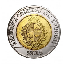 Km#141 10 Pesos 2015 FC Uruguai América Bicentenário da Regulação Fundiária