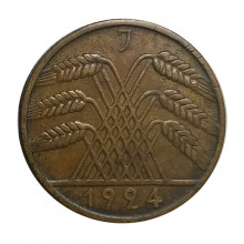 Km#40 10 Reichspfennig 1924 J MBC Alemanha Império Europa