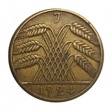 Km#40 10 Reichspfennig 1924 J MBC+ Alemanha Império Europa