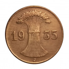 Km#37 1 Reichspfennig 1935 J MBC+ Alemanha Império Europa