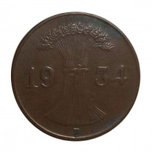 Km#37 1 Reichspfennig 1934 D MBC+ Alemanha Império Europa