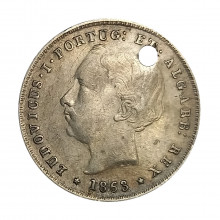 Km#507 200 Réis 1863 BC Portugal Europa C/Furo