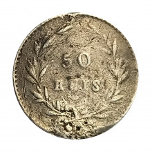 Km#493 50 Réis 1861 BC Portugal Europa Pingo de solda