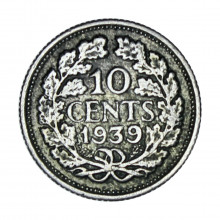 Km#163 10 Cents 1939 MBC Holanda Europa Prata