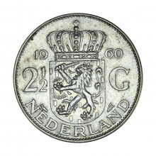 Km#185 2 ½ Gulden 1960 MBC Holanda Europa Prata